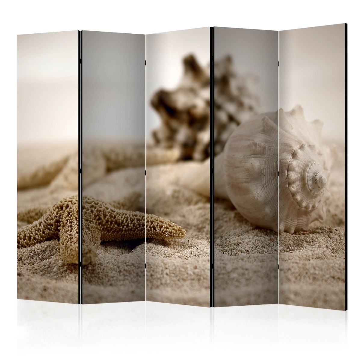 Paravent 5 volets Beach & Shell 172x225cm en bois pour separation de piece style bord de mer
