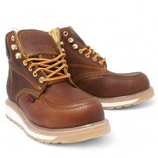 Genuine Leather 6" Moc Toe Double Density Slip Resistant Work Boots - Oak Brown