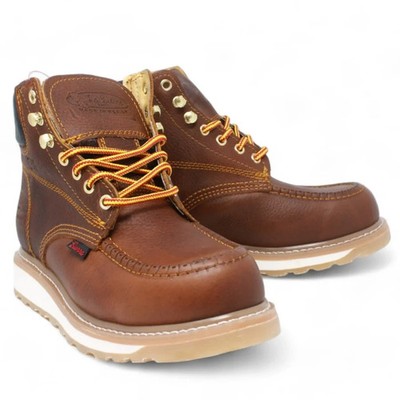 Genuine Leather 6'' Moc Toe Double Density Slip Resistant Work Boots - Oak Brown