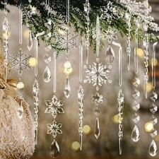 18pcs Christmas Tree Decoration Crystal Ornaments - Hanging Acrylic Clear