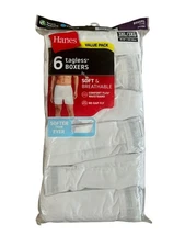 Hanes 6 Pack Tag less Woven White Boxers Soft Breathable No Gap Fly Size 3XL