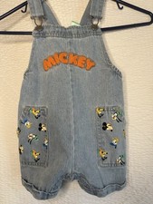 Disney Vintage Mickey Mouse 24 Month Blue Denim Shortalls Embroidered Overalls