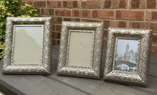 Set Of 3 Moroccan Style Silver Tone Photo Frames / Intricate cut out design 