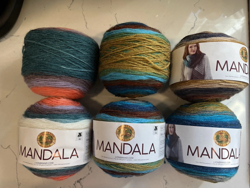 Lot of 6 Lion Brand Mandala Yarn Colors 2 Centaur 2 Sphinx 2 Pegasus NEW