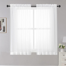 White Sheer Curtains, 45 inches Long, 2 Panels, Rod Pocket, Light Filtering, Caf