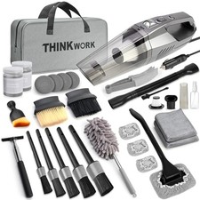 THINKWORK Car Cleaning Kit, 10Pcs Detailing Brushes, High Power Vacuum, Storage