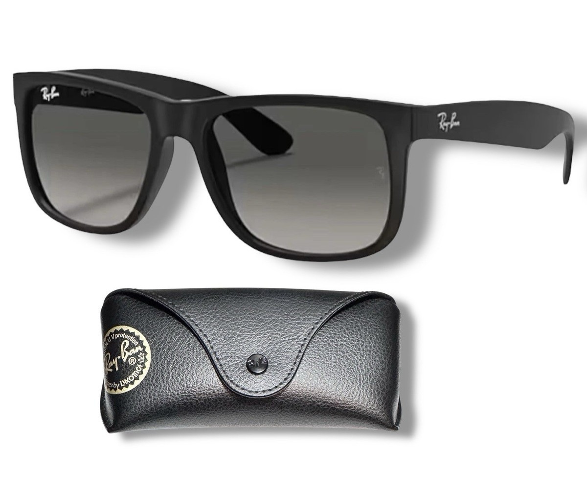 Ray Ban RB4165 601/8G Justin Sunglasses Black Matte Dark Gray