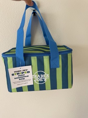 Trader Joes Mini Insulated Lunch Tote Bag - 2026 New - Blue & Green Stripes NWT