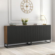 200cm Modular Oak & Black Sideboard | Fluted Doors | Black Steel Frame | Storage