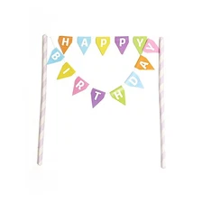 Happy Birthday Cake Topper Banner Set Lavender Paper Straws Party Decorations