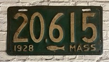 1928 Massachusetts License Plate Mass MA Cod Fish 20615