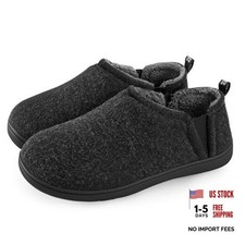 Men's Faux Wool Slippers Comfy Warm Winter House Shoes with 13-14 Dark Gray