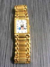 Religious Men's Watch Rectangle White Virgen Mary Dial on a Gold Linked Band New