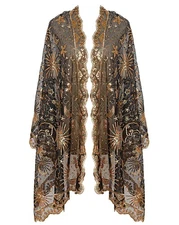 Women's Glittering 1920s Scarf Mesh Sequin Wedding Cape Fringed Evening Shawl...