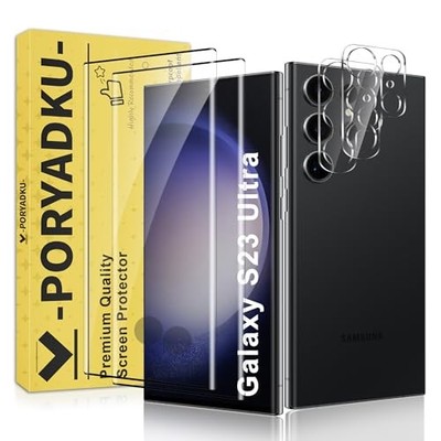 2+2 Pack Screen Protector & Camera Lens Protector for Galaxy S23 Ultra Bubble-Fr