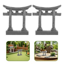 2Pcs Miniature Resin Torii Gate Reusable Japanese Bonsai Garden Ornament Grey