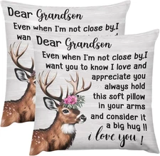 Grandson Gifts Set of 2 Short Plush Throw Pillow Cover 18x18 Inches Even When I'