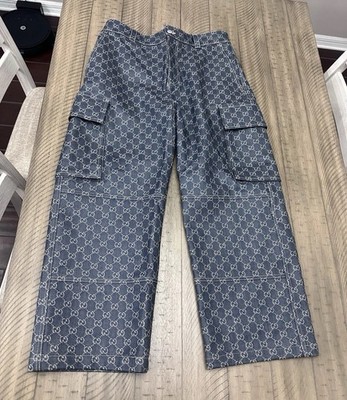 Gucci GG jacquard Monogram CARGO Jeans Workwear Denim Pants 48 MED Waxed Skater