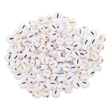 200 Pcs 4x7mm Acrylic Round White Letter Beads with Letter I