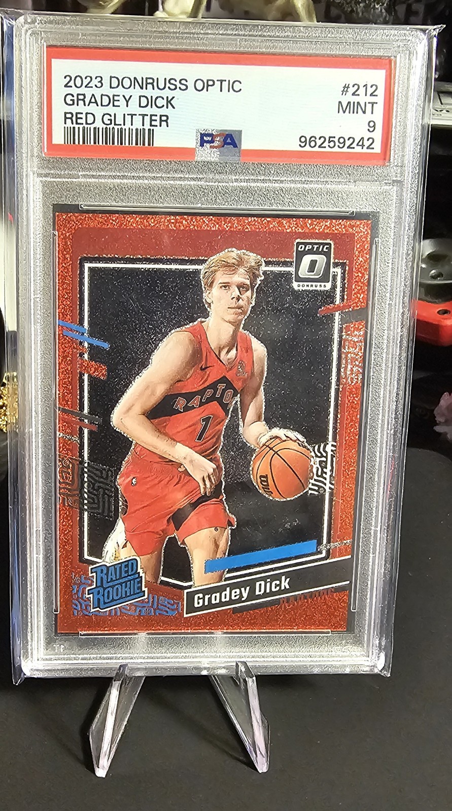 2023-24 Donruss Optic Rated Rookie Gradey Dick #212 Red Glitter /75 (RC) PSA 9