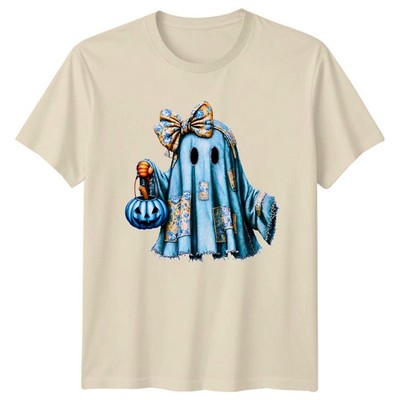 Geist Halloween Urlaub Herren T-Shirt Damen Tee Unisex Oberteil Jack O Laterne Schleife