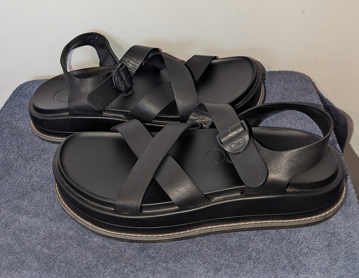 Chaco Townes Midform Sandals Womens Size 10 Black Leather 