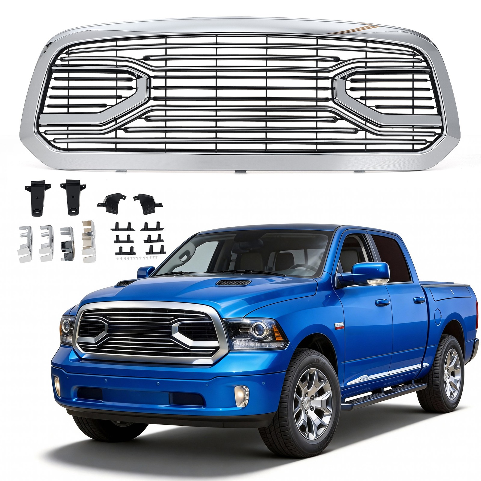 Front Grille For Dodge Ram 1500 2013-2018 Big Horn Style Bumper W/Letters Chrome