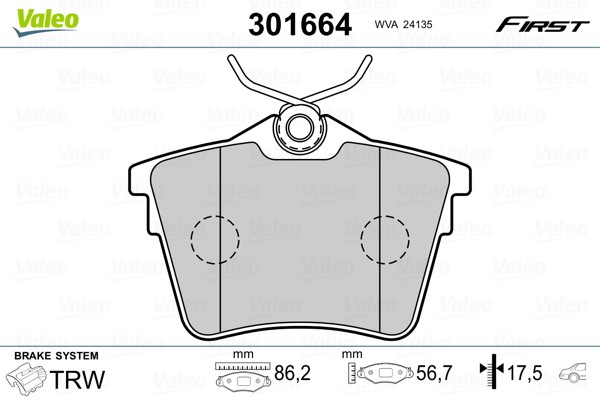 VALEO-OE 301664-OE Brake Pad Set, disc brake for CITROËN,PEUGEOT