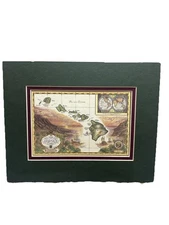 Map of the Sandwich Isles Hawaii by CARTOGRAPHER BLAISE DOMINO Matted Art Print