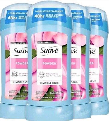 4 pack - SUAVE Invisible Solid Antiperspirant Deodorant. POWDER Unisex, 2.6 oz 