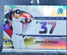 Oswald Peraza 2023 Bowman Chrome TOP 100 REFRACTOR #BTP-37 - Yankees RC