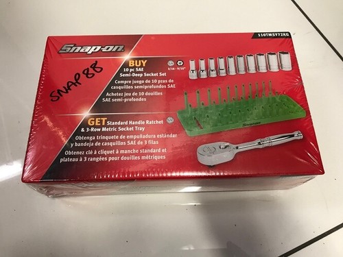 New Snap On 10 Piece Semi Deep Socket Set & Standard Handle Ratchet 110TMSY72KG - Picture 3 of 3
