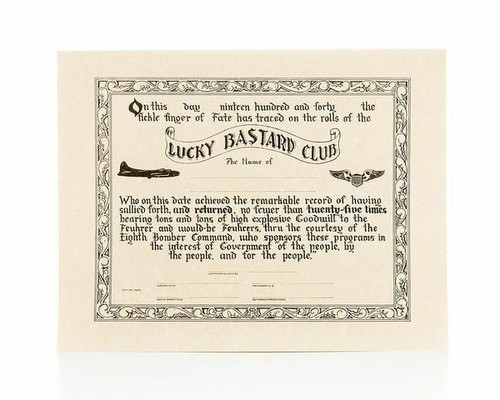 CERTIFICATE- 8th Air Force 25 missions, WW II, B-17 Flying Fortress   EPH-0110 - Picture 1 of 6