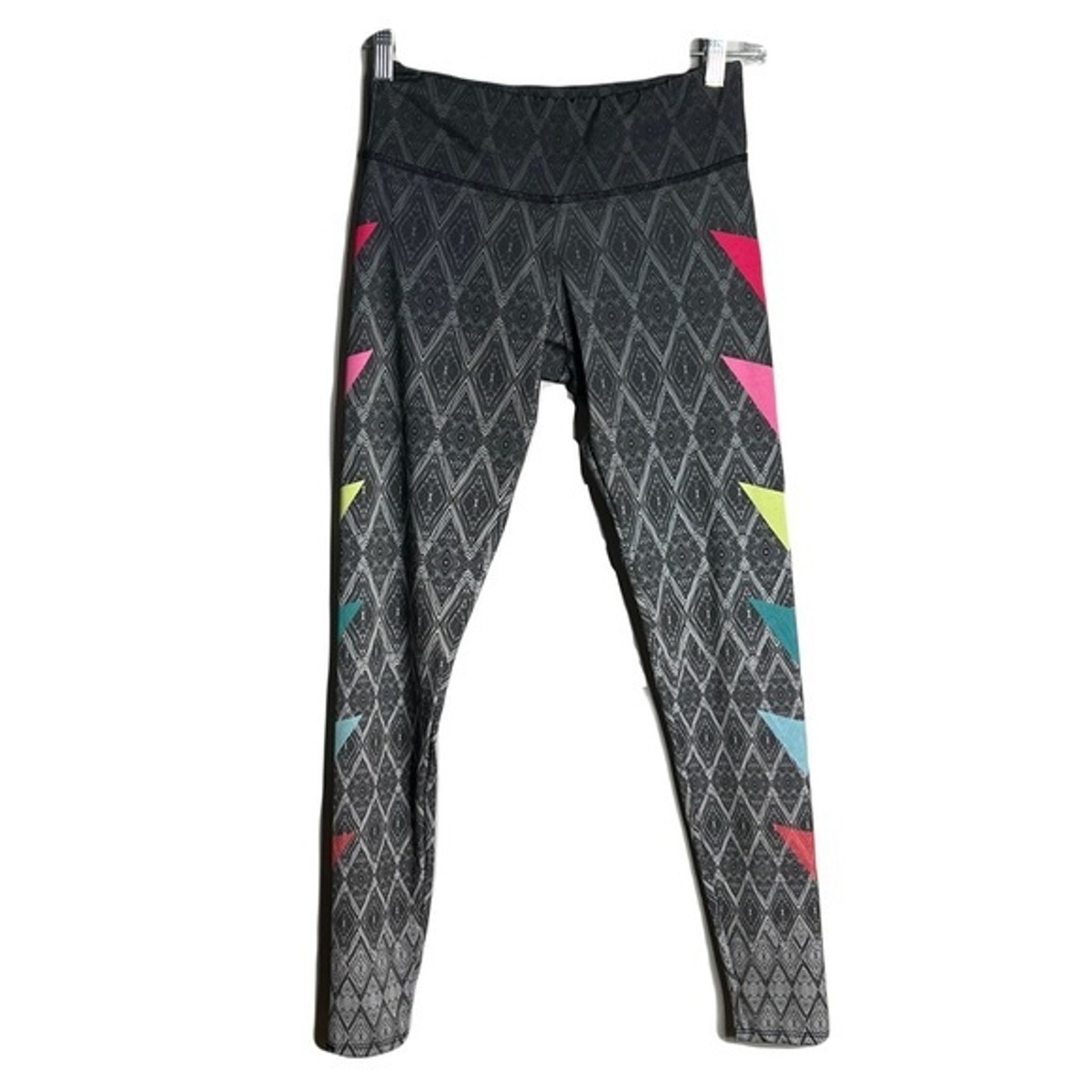 Onzie Pants Womens Small Medium Hot Yoga Legging Gray Multicolor Triangle  Print