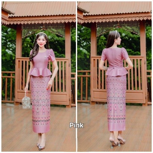 Thai Cotton Dress Traditional Women Skirt Blouse Fashion Printed Long Laos Asian - 第 17/20 張圖片