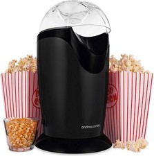 Popcorn Maker Machine Electric Black Hot Air Popcorn 8 boxes 1200W Andrew James