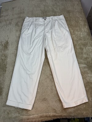 Izod Men’s Dress Pants 40x30 Pleated Front Cream Cuffed Hem Light Beige  A074