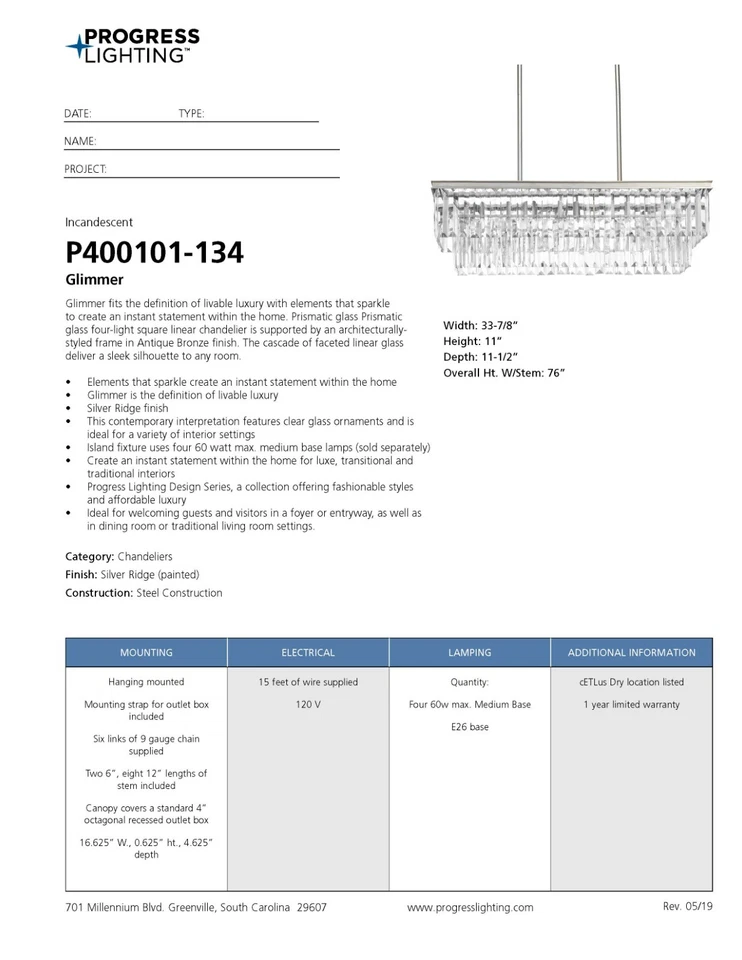 PROGRESS LIGHTING P400101-134 Brillo Luz Isla Cuatro Luces, Color: Gris Foto 3 de 3