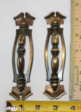 2 PCs Vintage National Lock Brass Tone Cabinet Handles Drawer Knob Pulls-G12