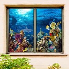 3D Ocean 386NAO Window Film Print Sticker Cling Stained Glass UV Block Fa