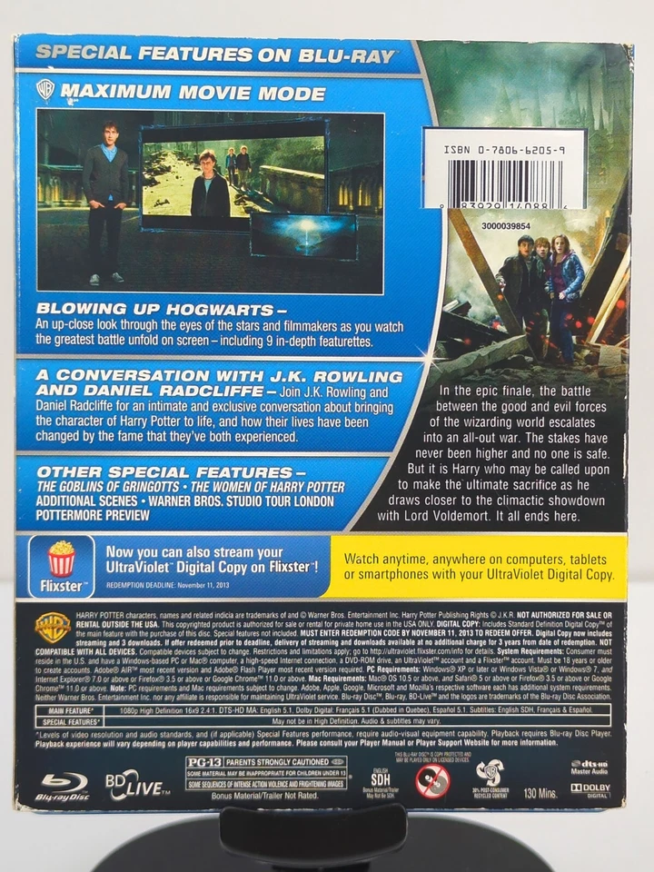 HARRY POTTER & DEATHLY HALLOWS: Part 2 (Blu-ray + DVD, 2011, PG-13) 3-Disc Set - Image 2 of 4