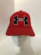 Under Armour Hat Cap Youth Kids Boys S/M Flex Stretch Fitted Red Black Logo