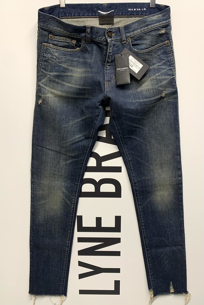 Saint Laurent Skinny Denim Raw Hem Jean Dark Vintage Blue - Size 
