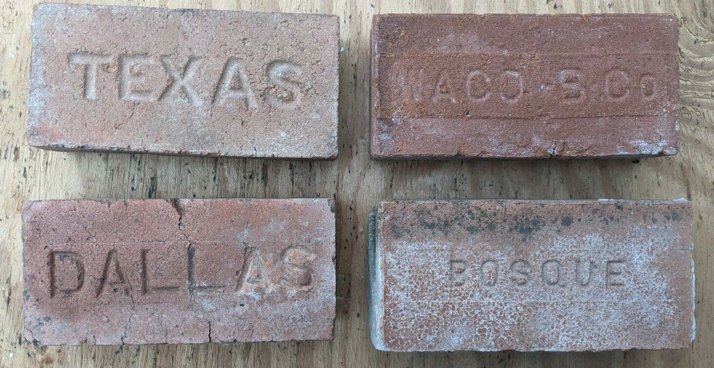 4 Antique Texas Brick; Texas, Waco, Dallas and Bosque
