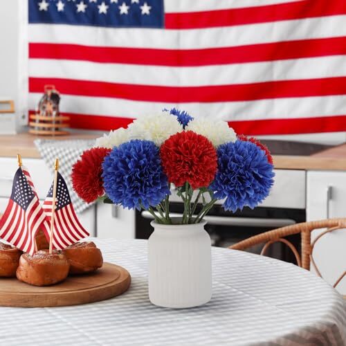 Pcs Artificial Chrysanthemums Flowers Patriotic Flowers 12 Red, White, Blue - Picture 4 of 8