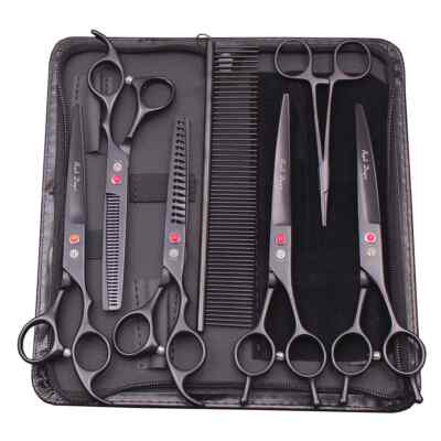 Dog Grooming Scissors Kit 7/6.5'' Stainless Pet Curved Scissors Thinning Straight