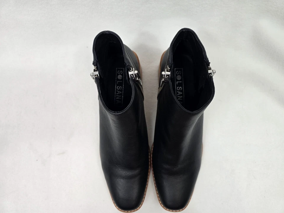 Botines Sol Sana para mujer de cuero negro con cremallera lateral tacón bloque de madera 38 Foto 3 de 4