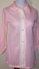 Vintage Coral Pink Nylon Lacy Bed Jacket Long Sleeved Sz