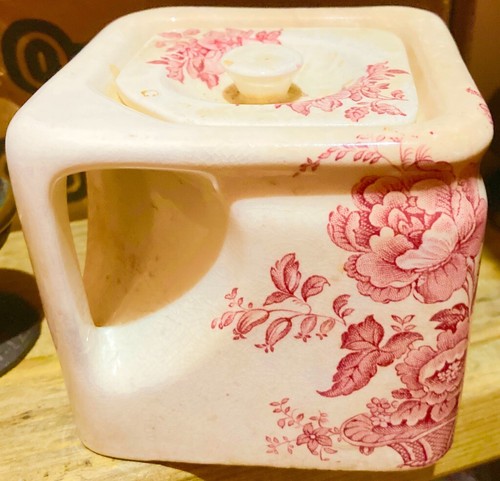 Antique Clarice Cliff Royal Staffordshire Pink Red Charlotte Cube Teapot Square - Picture 4 of 5