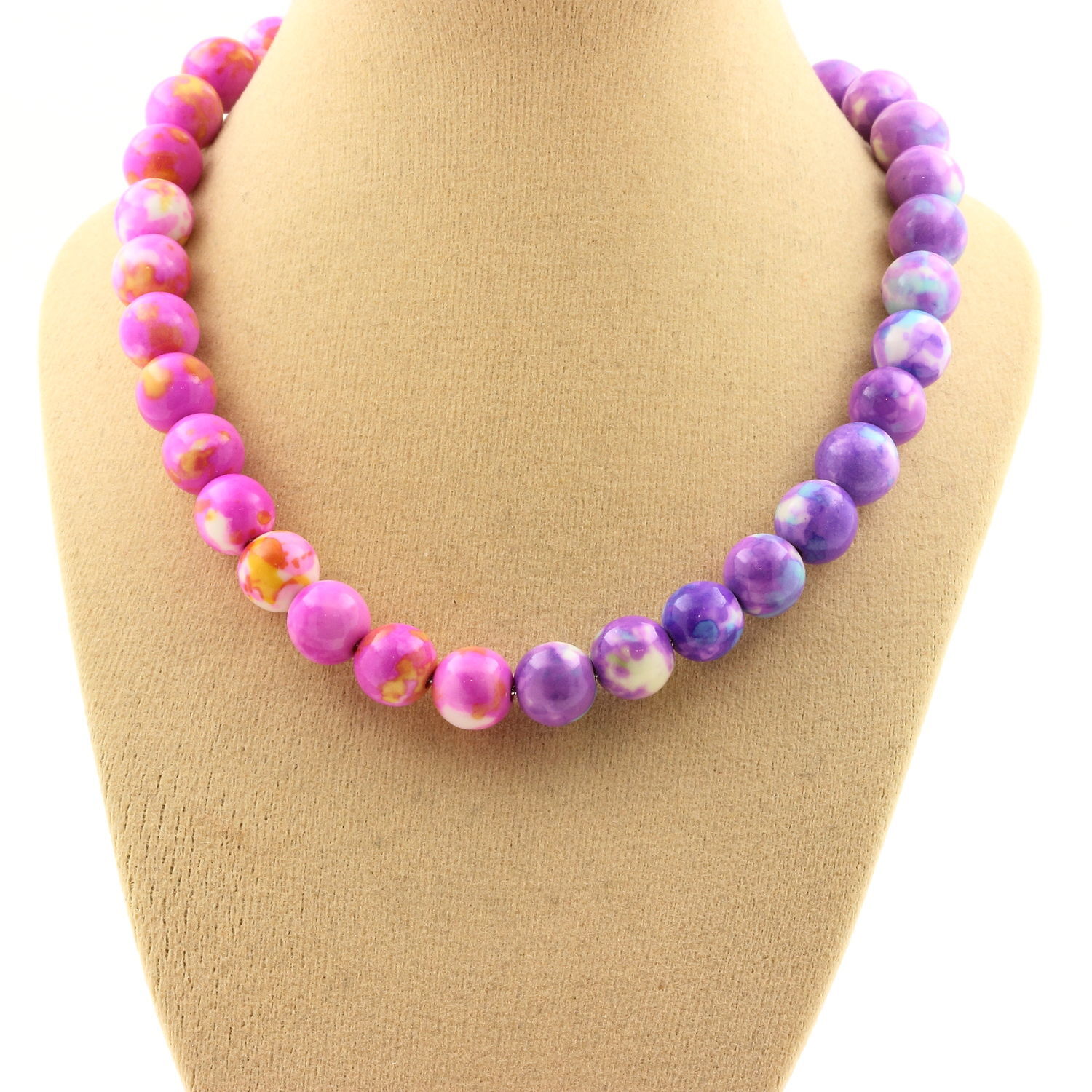 Collier de perles Jaspe 8 mm de qualité supérieure, nuances rares rose jaune violet bleu